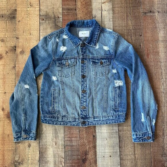 KanCan Los Angeles Distressed Denim Jacket Womens Size Medium - Picture 1 of 8